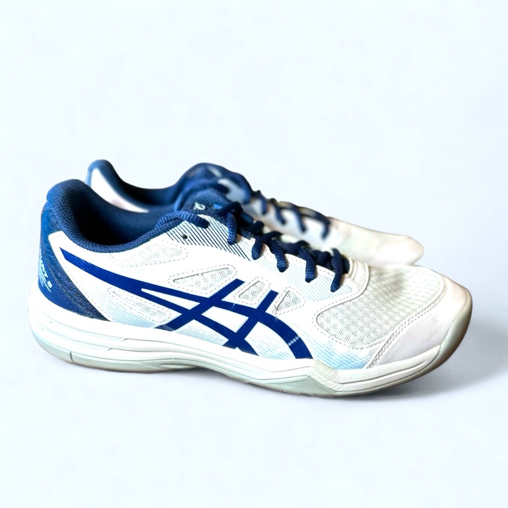 ASICS sz 11 women’s upcourt volleyball white w‎ ocean blue court sneakers